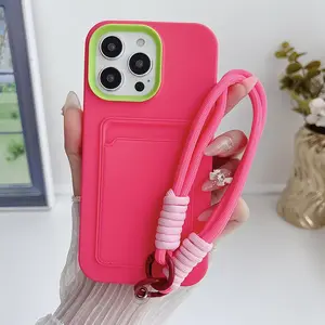 2 in 1 Phone Case with Lanyard, Anti-fall & Anti-fingerprint Phone Case & Card Holder, Wrist Strap Phone Cases for iPhone 11 12 13 14 15 Pro Max