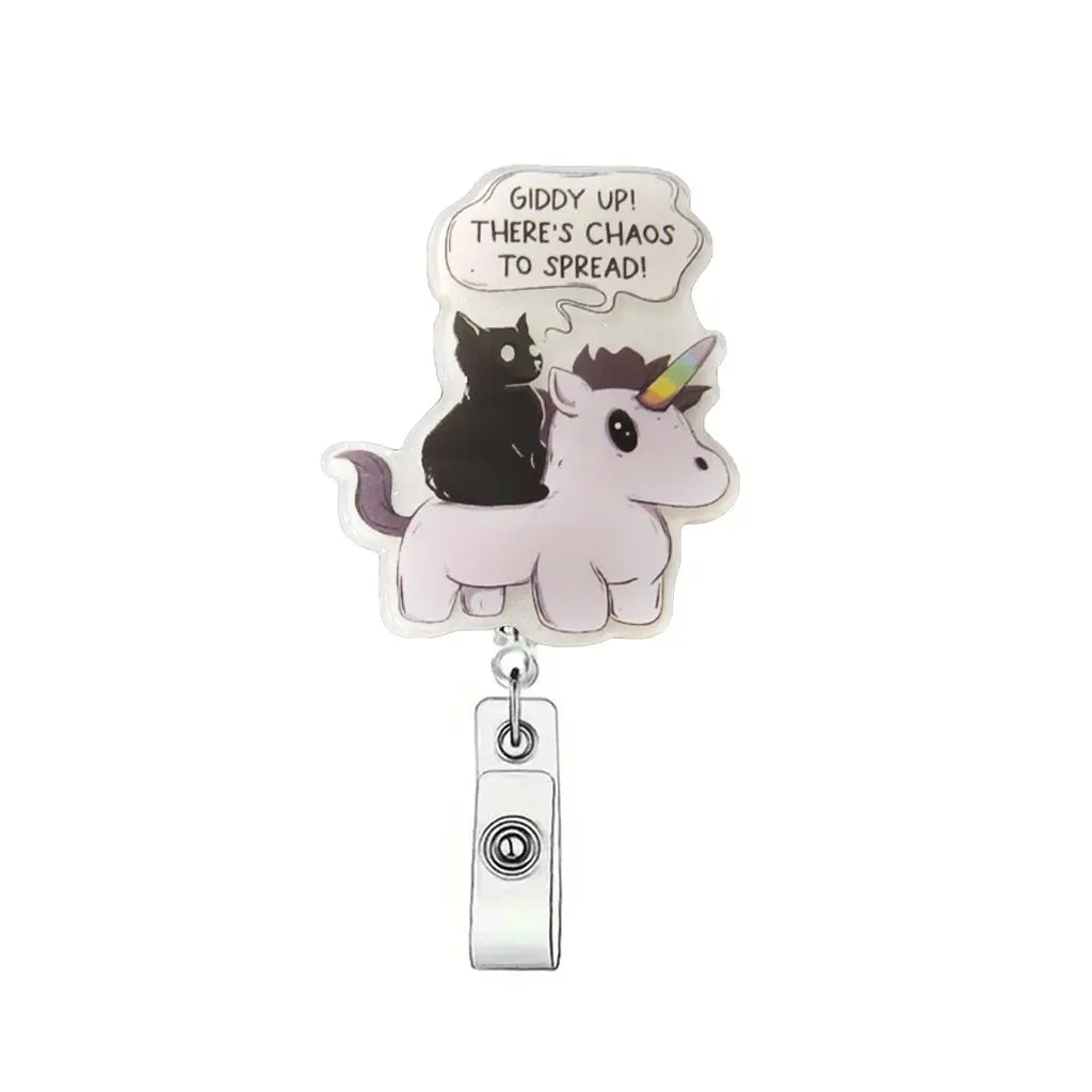 Cute Cat & Unicorn Design Badge Holder, 1 Count Retractable Badge Clip, ID Card Holder for Student Office Staff Doctor Nurse Teacher, Retractable Badge Holders, Badge Reel, Acrylic ID Holder, Badge Accessories