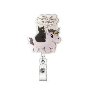 Cute Cat & Unicorn Design Badge Holder, 1 Count Retractable Badge Clip, ID Card Holder for Student Office Staff Doctor Nurse Teacher, Retractable Badge Holders