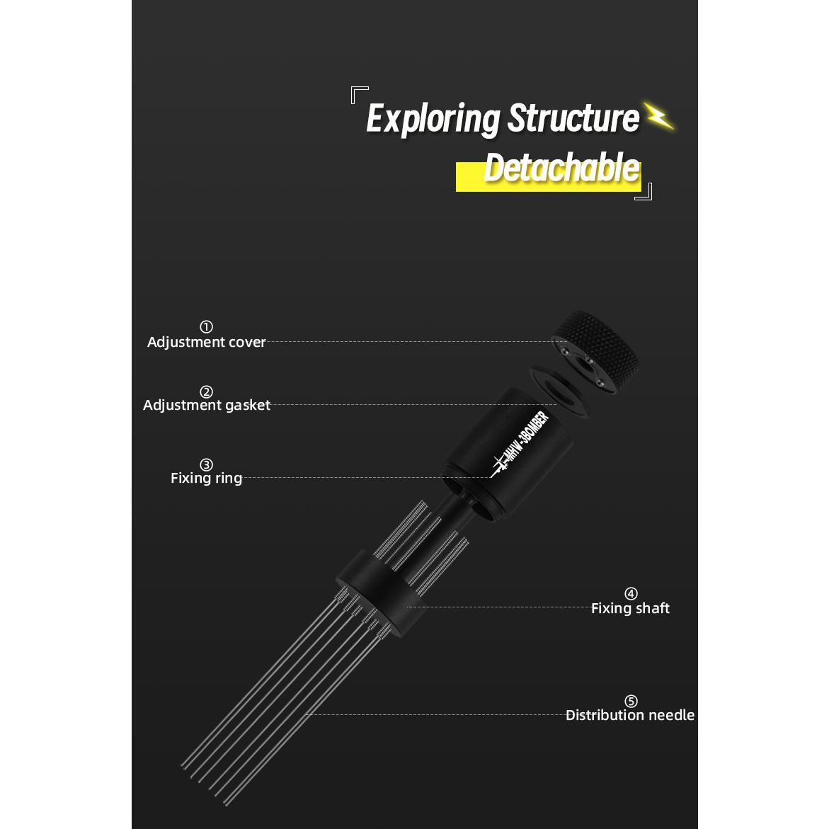 MHW-3BOMBER Espresso Distribution Tool Coffee WDT Adjustable Needles Stirrer with Magnetic Rack Professional Barista Accessories