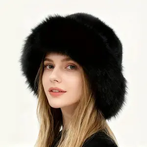 Winter Faux Fur Bucket Hat for Women Fluffy Fur Outdoor Hats Winter Adult Fuzzy Hats Riding Warm Caps
