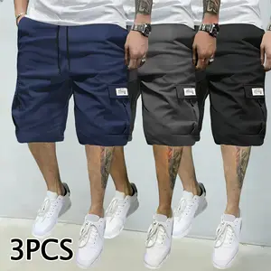 3 Piece Men's cargo Shorts Set Brown Black & Green Slanted Pockets Versatile Casual Wear 3 Piece Bottoms for Everyday Use Menswear Overalls shorts men Spring Statements