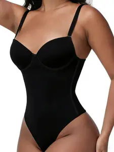 1 Count Women's Butt Lifting Basic Body Shaper with Bra Support, Solid Color Back Lace Up V Neck Bodysuit, Underwear, Fajas, Shapewear, Removable Adjustable Spaghetti Straps Design Shaper Tops, Perfect for Daily Wear & Various Occasions