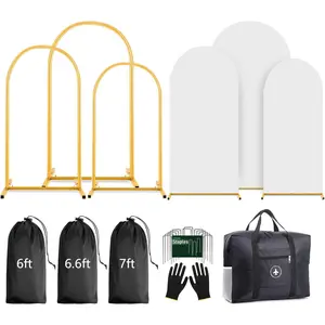 Arch Backdrop Stand and Cover Set (7.2ft,6.6ft,6ft) Metal Arch Frame Stand , Wedding Birthday Party  Shower Graduation (White, 7.2Ft+6.6Ft+6Ft)