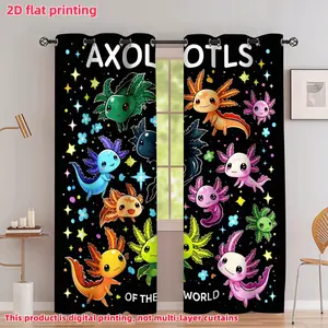 2D Flat 2Pcs Kawaii Axolotl Print Curtains, Cute Cartoon Animal Window Drapes, Semi Sunshade Blackout Panel for Kids Room Decor, Living, Bedroom, Treatment, Home, Privacy Protection.