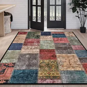 Vintage Boho Style Rug, 1 Count Non-slip Washable Soft Floor Mat Bedroom Carpet, Christmas 2024 Ornament, Room Decor, Boho Floral Rug, Decorative Turkish Rug for Home Living Room Bedroom Study Room, Home Decor, Christmas Gift Ideas