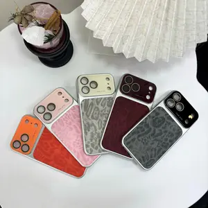 Luxury Leopard Print Large Viewfinder PhoneCase for iphone 17 phone case Pro Max 16 15 14 Pro Max Series, TPU+PCDual-Layer Shockproof Protective Cover withAnti-Scratch, Non-Slip & Full Camera LensProtection, Stylish Orange Faux Suede Texture beautiful