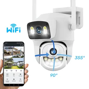 Outdoor Wireless WiFi Security Camera, Home Monitoring Camera, Full HD Dual-Lens Camera with 355° View & Auto Tracking, Two-Way Talk, IR Night Vision & AI Human Detection for Home Front Door/Yard/Garage, Compatible with Cloud/TF Storage