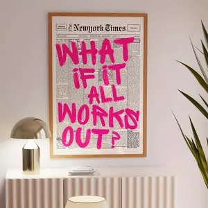 1pc "What If It All Works Out?" Pink Inspirational Wall Art - Unframed Canvas Print with Bold Typography, Retro Aesthetic for Bathroom, Dorm, or Living Room Decor, Perfect for Bedroom, Kitchen, or Home Office, Dorm Room Decoration |   Bold Typography Art