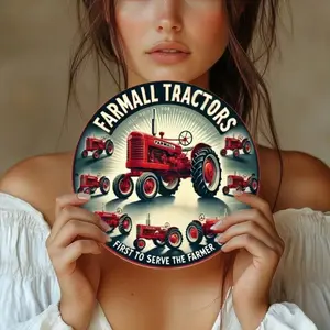 Vintage Farmall Tractor Aluminum Sign 8x8 Retro Wall Art for Home Garage Bar Decor Easy to Hang Aluminum Metal Wall Decor