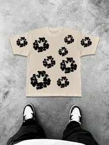 Men's Floral Print Round Neck Tee, Loose Casual Fashion Short Sleeve T-shirt for Daily Wear, Men's Top for Summer