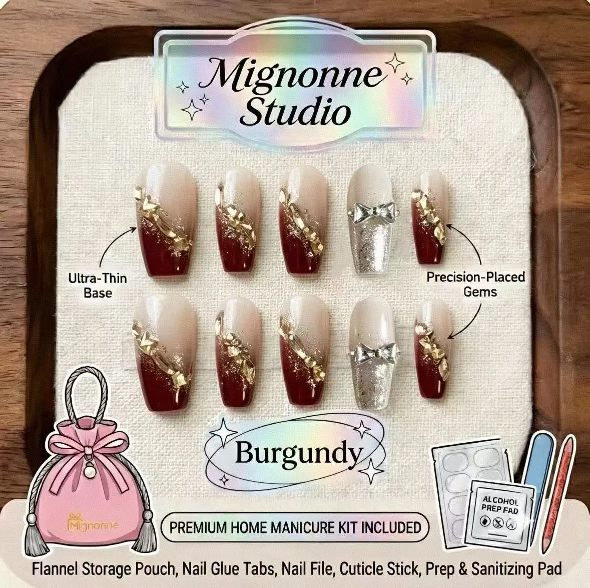 Burgundy - Mignonne Studio's high quality handmade press-on nails