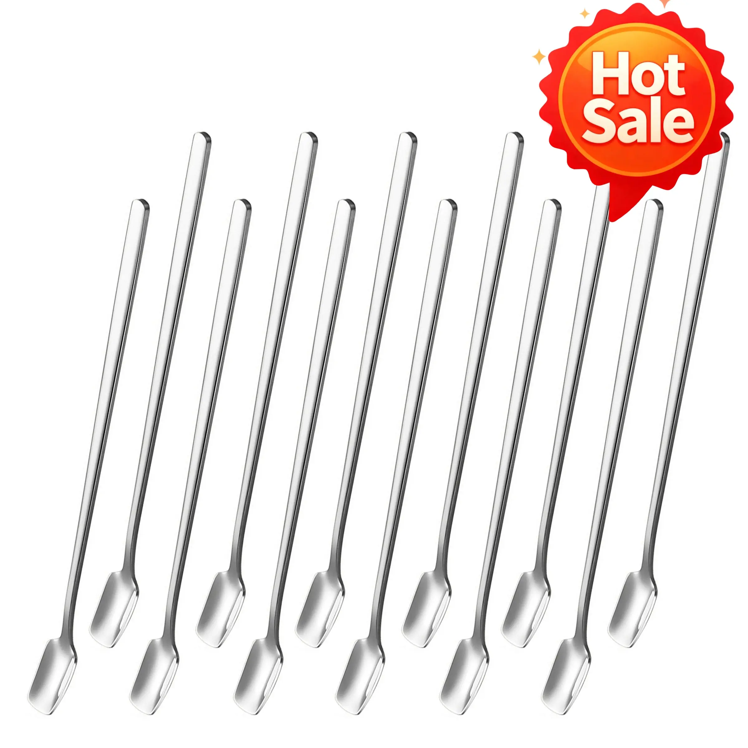 8/12-piece set of silver long-handled square-headed spoons, mixing spoons, tea scoops, suitable for coffee and soups, Durable food-grade 304 stainless steel tableware, Kitchenware, Ideal choice for home and restaurant use