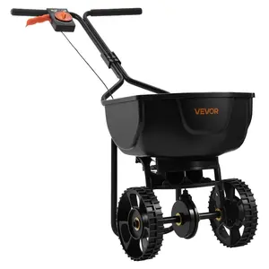 VEVOR Walk-Behind Spreader, 9.8ft Spreading Width, Push Broadcast Spreader with 10 All-Terrain Tires, Adjustable Flow Control, 15lbs Capacity Hopper, Lawn Spreaders for Fertilizer Seed Small Home Use