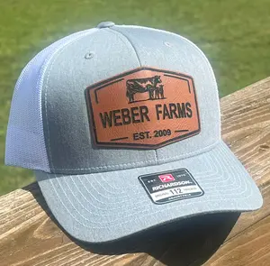 Custom Engraved Leather Cow Hat Cow And Calf Leather Patch Trucker Hat Snapback Richardson 112 Hat Cattle Ranch Farm Name Country Hat