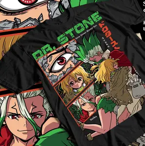 Dr. Stone Senku Ishigami Anime T-Shirt S-5XL, Taiju Oki Ryusui Manga Graphic Tee, Japanese Unisex Streetwear Crewneck Short Sleeve Shirt for Men & Women