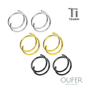 OUFER Hypoallergenic Nose Rings Set - Unisex 20G 2PCS Titanium Hoop Piercing Jewelry, Double-Row Spiral Design, 8mm Inner Diameter for Right-Side Piercings, Daily Wear