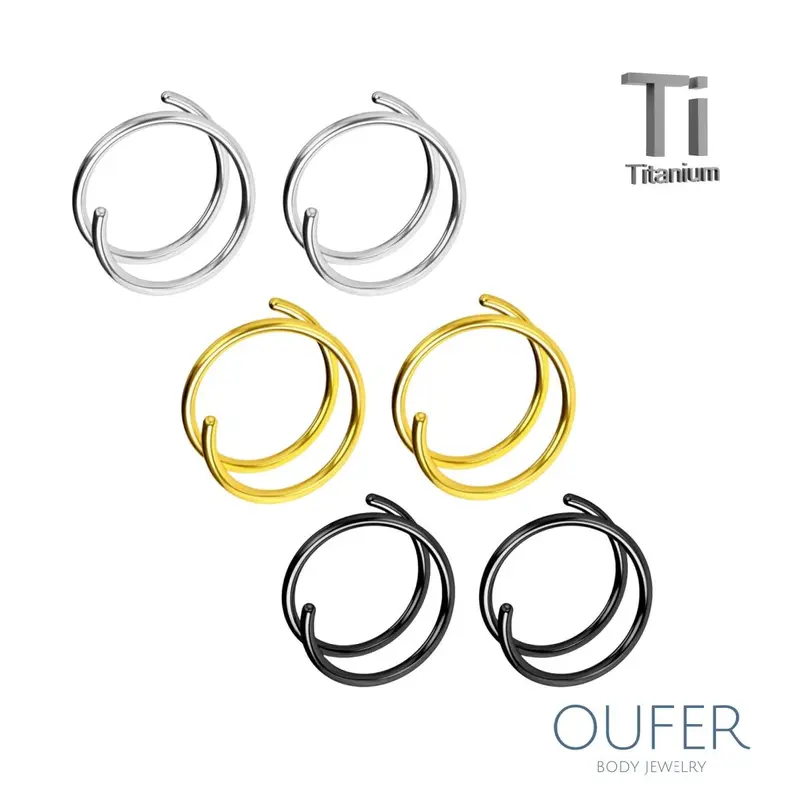 OUFER Unisex 20G Titanium Body Jewelry Set, 2-Pack 8mm Spiral Double-Row Nostril Hoop Rings for Right Side Piercing, Hypoallergenic Wear for Daily Use, Durable Hoop Ring Piercing Jewelry
