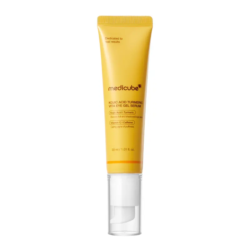 [medicube] Kojic Acid Turmeric Vita Brightening Eye Gel Serum | All-Day Eye Care for the Look of Puffiness, Dark, Tired Under Eyes, Dark Circle, and Eye Bags | Brightening, Firming Support, Cooling | Kojic Acid, Turmeric, Caffeine, Retinol