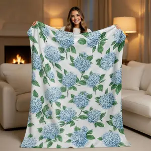 Cozy Blue Hydrangea Floral Throw Blanket, Soft Warm Coastal Grandmother Aesthetic Blanket for Bed Couch, Perfect Gift