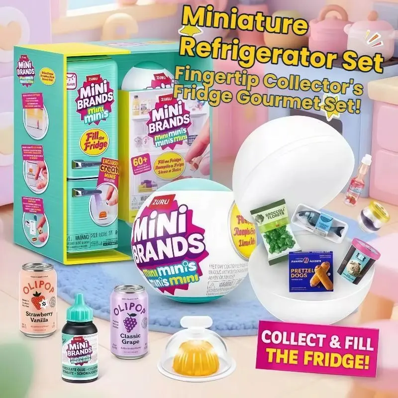 Mini Fridge Set with Realistic Food, Dual Fans, UV Light, Easy Storage, DIY Design, Perfect Gift for Kids, Family, Friends, Anniversary, Mini Fridge Gourmet Set Play Set