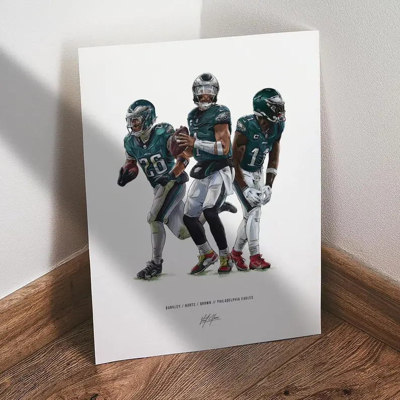 [Unframed] Philadelphia Eagles Poster, Jalen Hurts Poster, Saquon Barkley Poster, AJ Brown Poster, Eagles Fans, 8x10 Illustrated Art Print