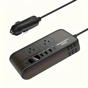 200W Car Power Inverter, DC 12V to 110V AC Car Inverter, 3 One USB 1 Type-C Port Charger Adaptor Automobile Plug Converter with Switch and Current LED Screen, splitter guards charger type c charger the iphone 17 charger bamboo charging station