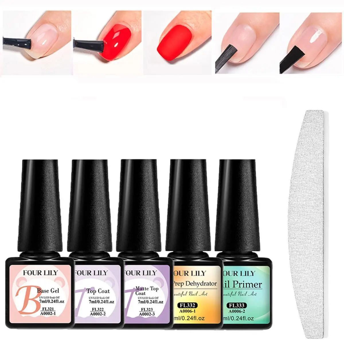 Nail Dehydrator & Primer Set, 6pcs/set Quick Dry Nail Base Coat & Nail Top Coat & Nail File, Professional Home Nail Art Kit for Women & Girls, Nail Art Tools, Nail Art Supplies