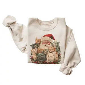 The Retro Santa Claus & Kittens Christmas Winter Sweatshirt, Boho Unisex Crewneck Sweatshirt,  Menswear Top, Womenswear Top Underwear Streetwear