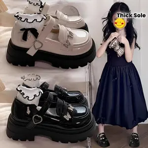 Girls' Mary Jane Shoes with Butterfly Decoration, Patent Leather Thick Sole with Velcro, Casual Lolita Style, Girls' Daily Shoes