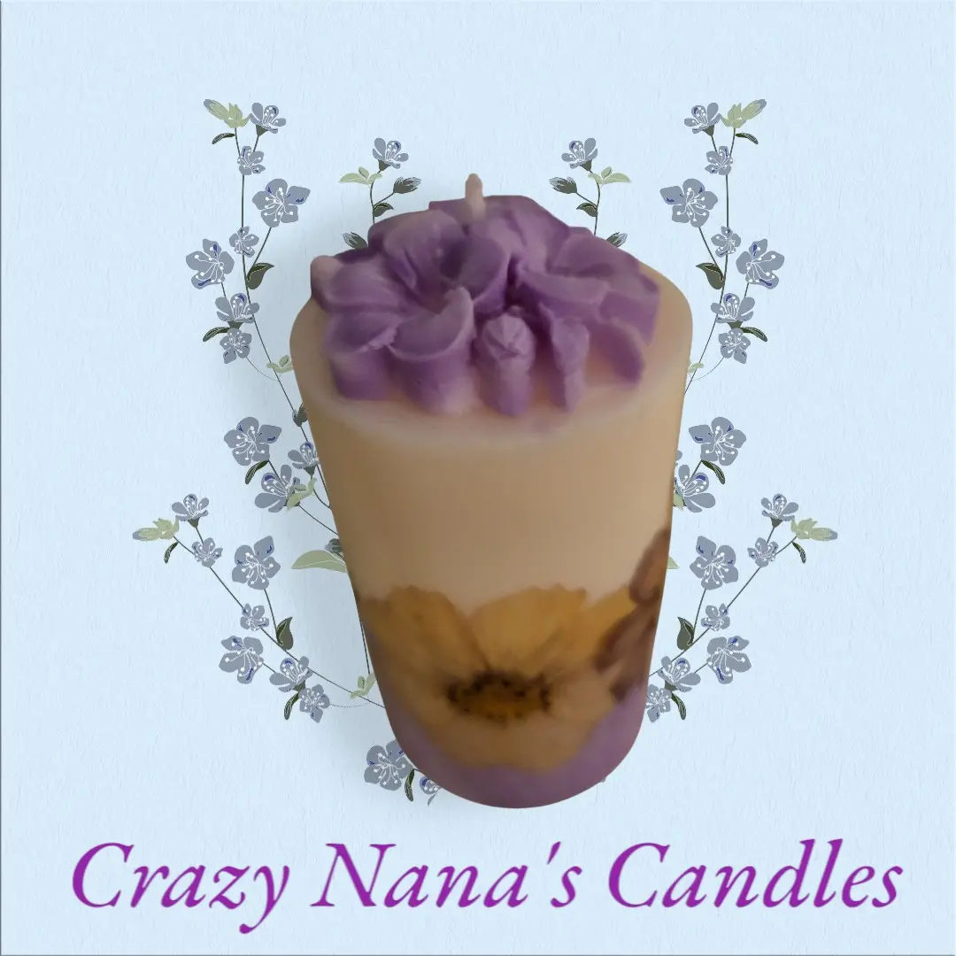 Crazy Nana's Candles - Pillar Candle with Colorful Design and Floral Accents - Decor, Ornaments