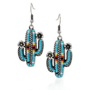 Blossoming Saguaro Cactus Beaded Attitude Earrings