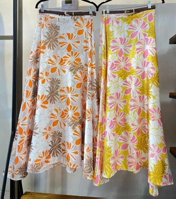 Aylin Satin Floral Print Maxi Skirt Women Satin Printed A-Line High-Waisted Mid-Length Elegant And Romantic Skirt