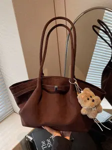 Women's PU Leather & Suede Fabric Tote Bag, Fashionable Vintage Style with Buckle Decoration, Large Capacity Handbag for Office, School, Work, Travel, Commuter Tote Bag