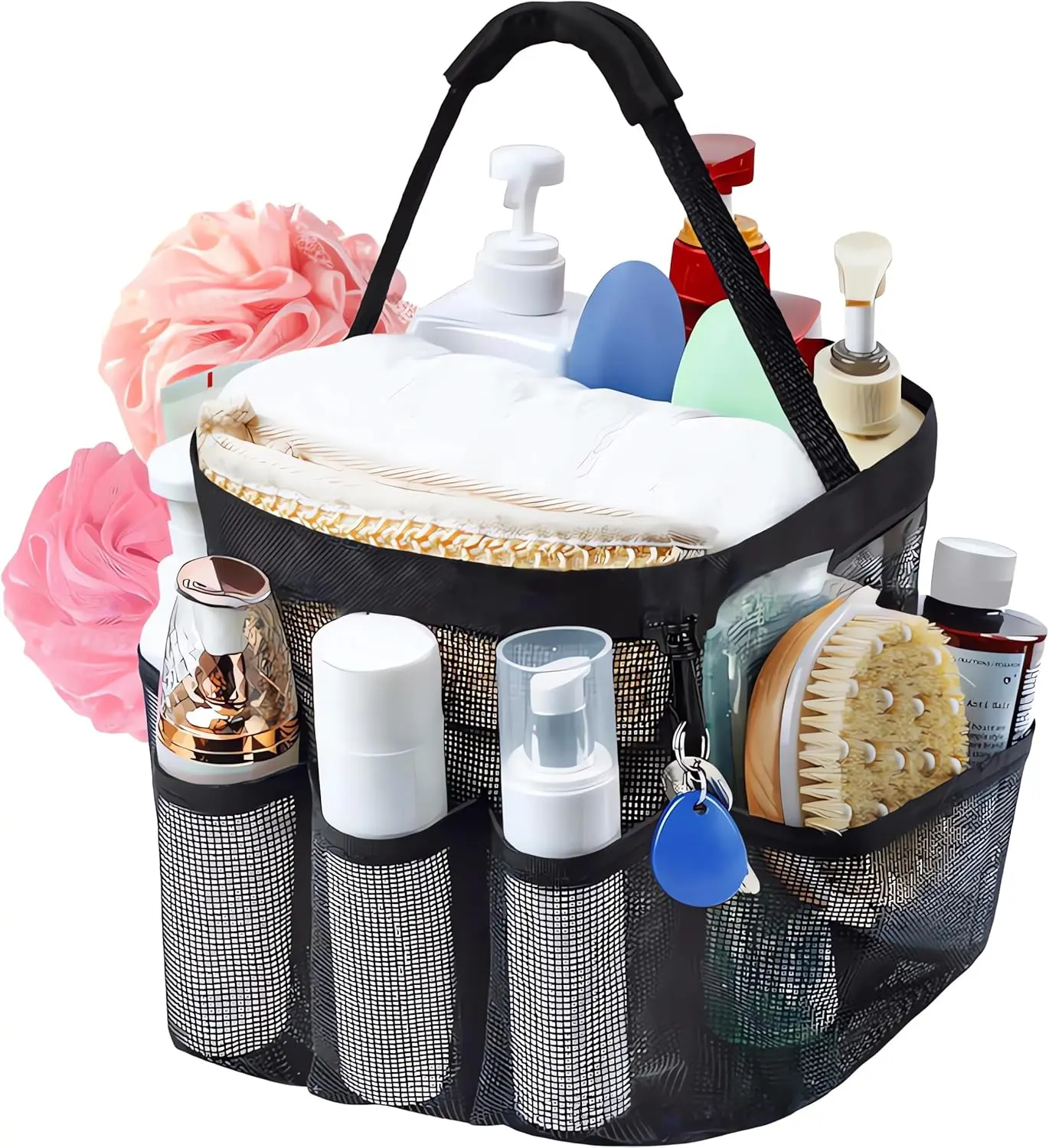 Mesh Shower Caddy - 8-Pocket Large Capacity Portable Toiletry Tote Bag Basket, Quick Dry Hanging Bathroom Organizer for College Dorm, Gym, Travel