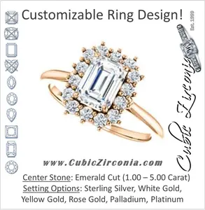 Cubic Zirconia Engagement Ring- The Kirsten (Customizable Emerald Cut with Large Cluster-Accent Crown-Supported Halo)