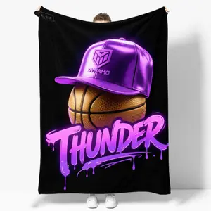Basketball Flannel Blanket Black Basketball Throw Blanket with Purple & Golden Dynamic Lettering & Hoop Design - Soft Durable Fabric, Lightweight All-Season Couch Bedspread for Sports Fans-Christmas gifts