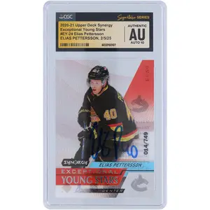 Elias Pettersson Vancouver Canucks Autographed 2020-21 Upper Deck Synergy Exceptional Young Stars #EY-24 #/749 CGC Fanatics Witnessed Authenticated Auto10 Card - Fanatics Authentic Certified