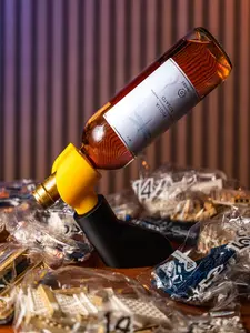 3D Printed Floating Wine Bottle Holder, Gravity-Defying Brick-Inspired Stand, Modern Optical Illusion Wine Gift