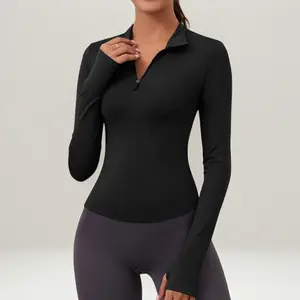 Women's Long Sleeve Workout Top – Quick Dry Quarter Zip Pullover, Crop Yoga Athletic Slim Fit Shirt, Moisture Wicking Running Gym Tee for Women – S-XXL