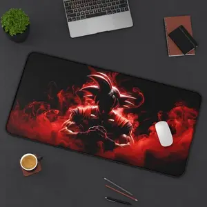 [New Gaming Gear - Sale Up To 35%] DBZ Red Silhouette Desk Mat, DBZ Anime Mouse Pad, Saiyan Warrior Theme, Otaku Gaming Desk Decor