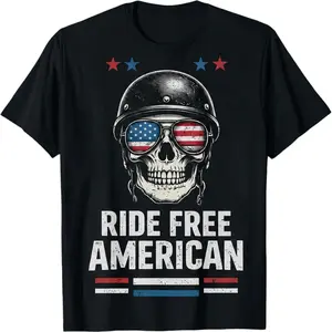 American Flag Skull Ride Free T-Shirt Biker Helmet Graphic 250th anniversary america 250 4th of july shirt Independence Day patriotic USA