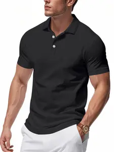 Men's Regular Fit Solid Color Polo Shirt, Fitted Casual Collared, Casual Short Sleeve Collared Top for Summer, Fashion Men's Clothes for Daily Wear, Tropical