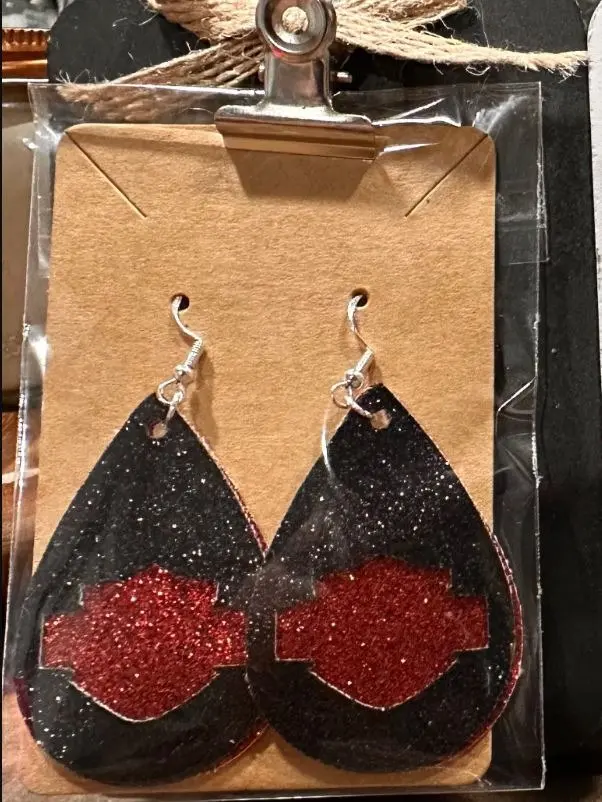 Motorcycle Logo Faux Leather Teardrop Earrings - Red
