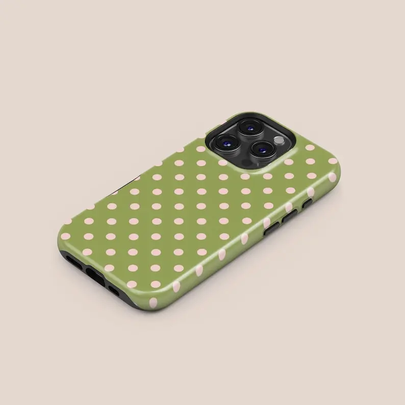 Olive Green and Pink Polka Dot Phone Case - Compatible with iPhone and  Samsung phones | Aesthetic