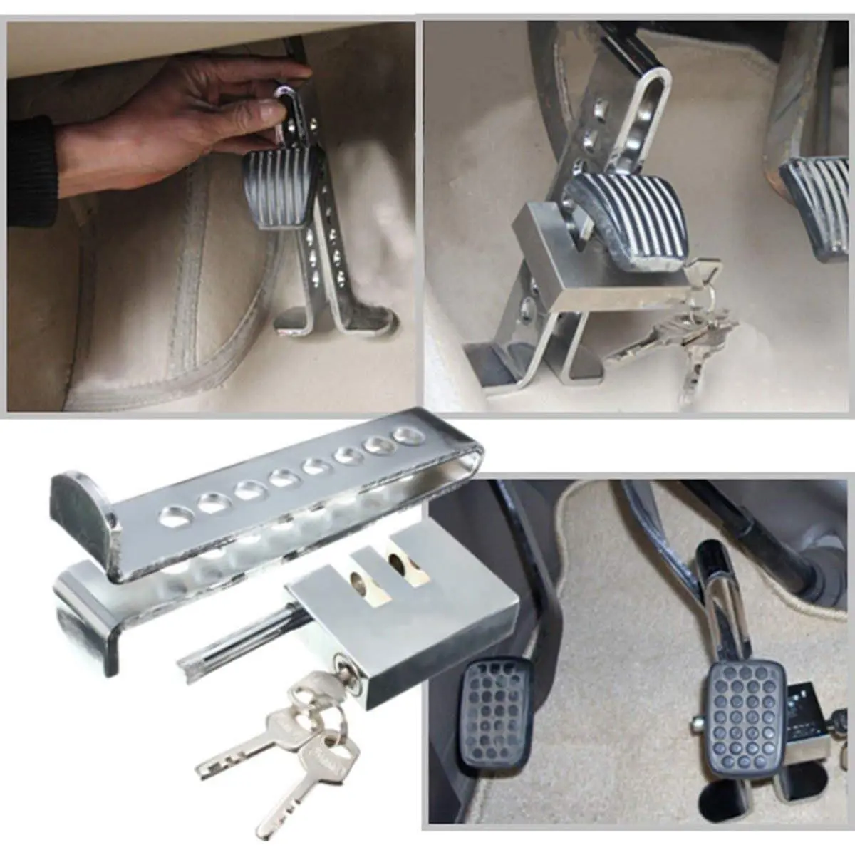 Car Anti-theft Lock, Stainless Steel Brake Clutch Pedal Lock for Steering Wheel, Universal Car Security Lock, Car Hardware Accessories