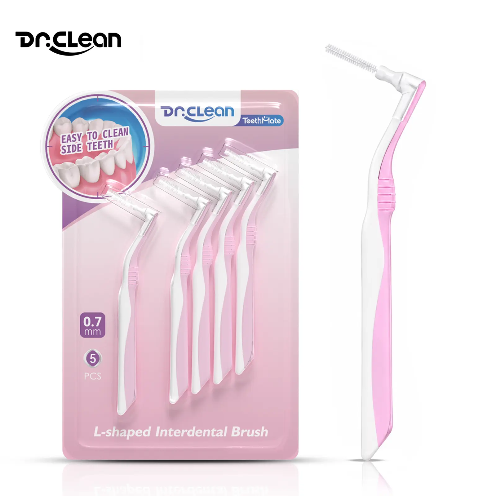 DR.CLEAN New L-Shaped Interdental Brush – Oral Care Set (Available in packs of 20, 30, or 60) – Features 0.7–1.1mm soft bristles; suitable for braces and sensitive gums – Effectively removes plaque – Includes storage case.