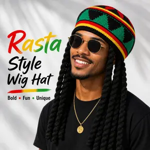Rasta Wig Hat for Men & Women, Dreadlock Beanie Cap, Funny Party Costume Hat for Festival, Carnival & Beach