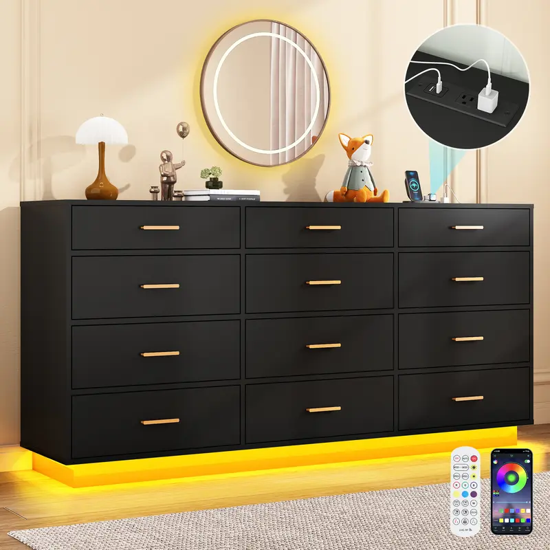 tall black 6 drawer dresser Sikaic Dresser Tall Dresser with 6 Drawers Black Modern main image 1