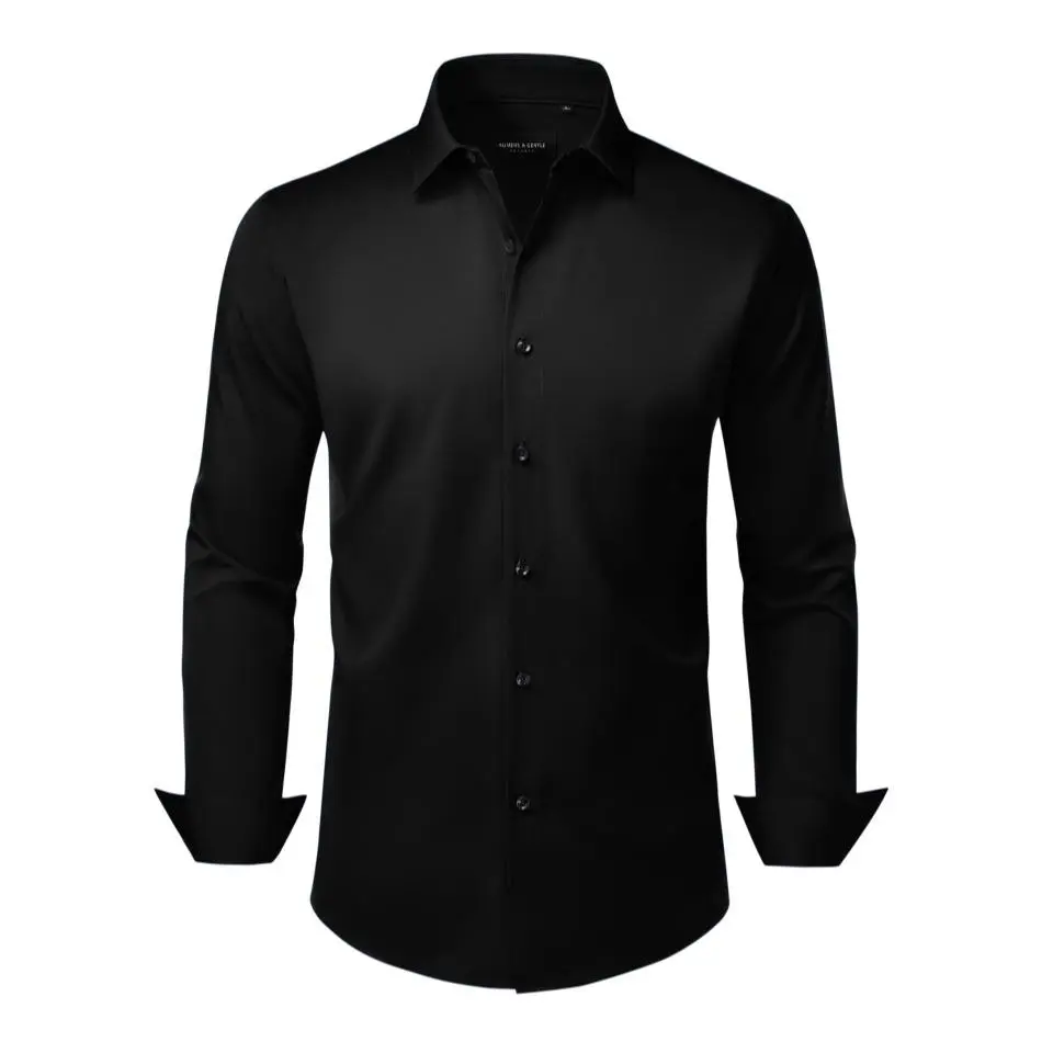 AMZPURE Men's Stretch Long-Sleeve Shirt - Dark Blue Men's Dress Shirts, Ultra-Soft, Breathable, Comfy, Business & Casual Menswear Tops (Multiple Colors), Black And White Men's Dress Shirts sohochic style